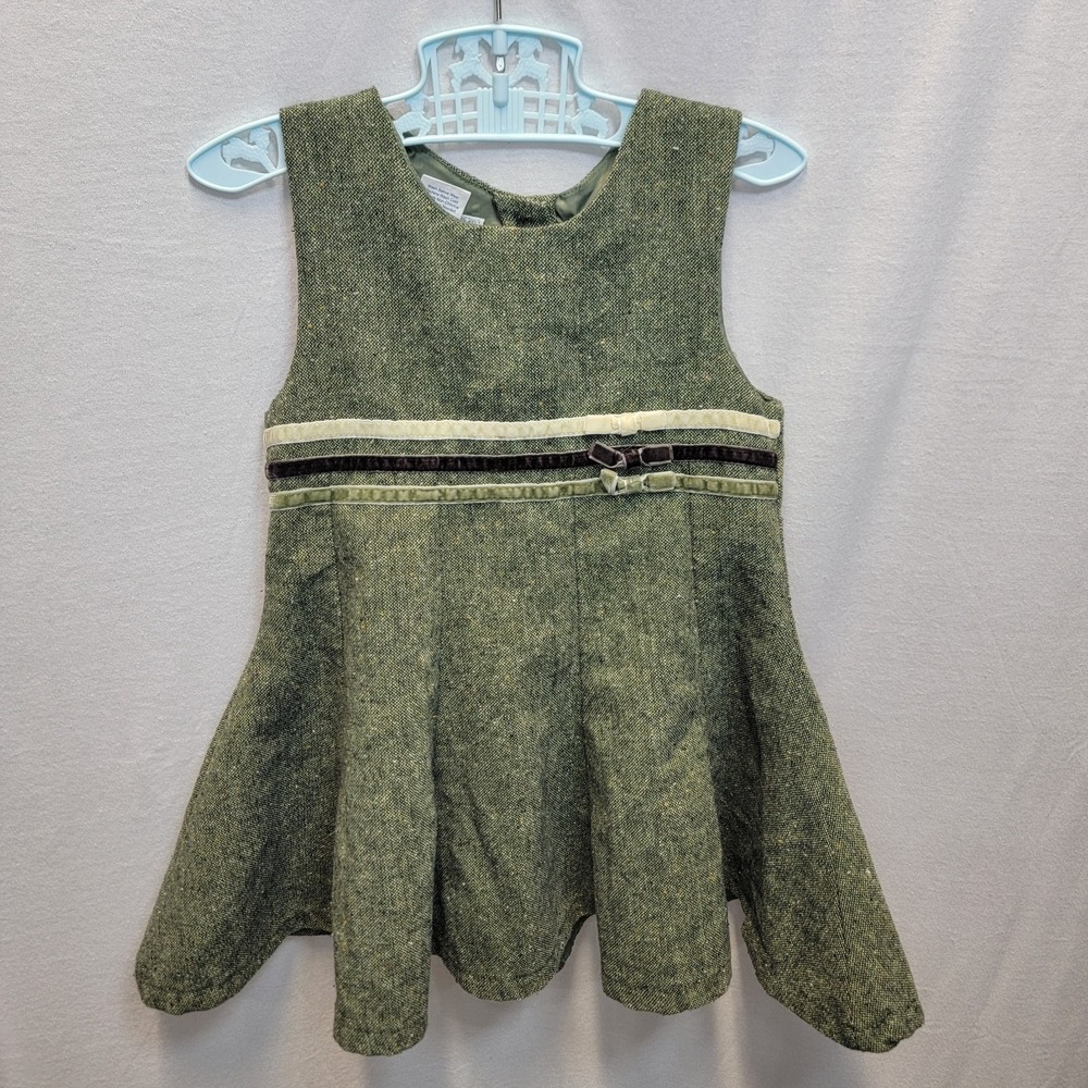 Vtg 90s Samantha Says Heathered Green Dress  Sz 3t Velvet Accents‎ Bow